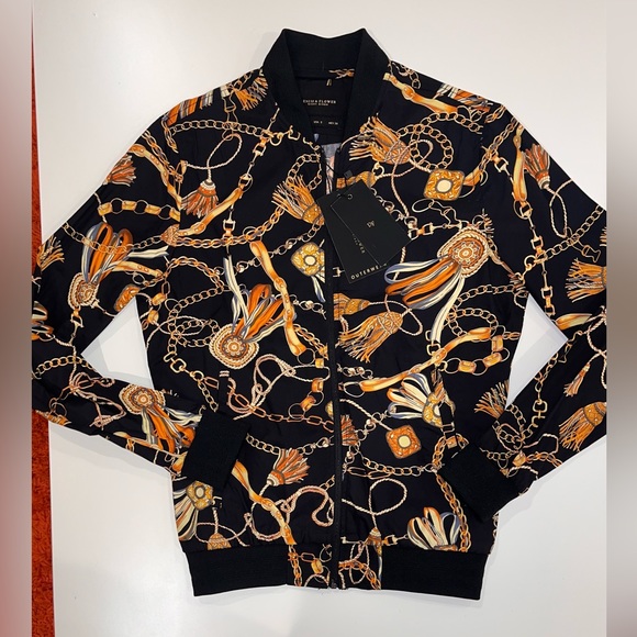 Denim & Flower Other - Black & Gold Chain Link Printed Jacket